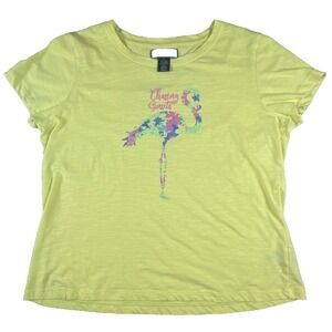 Island Collection "Chasing Sunsets" Flamingo Women's Yellow T-Shirt Size Large